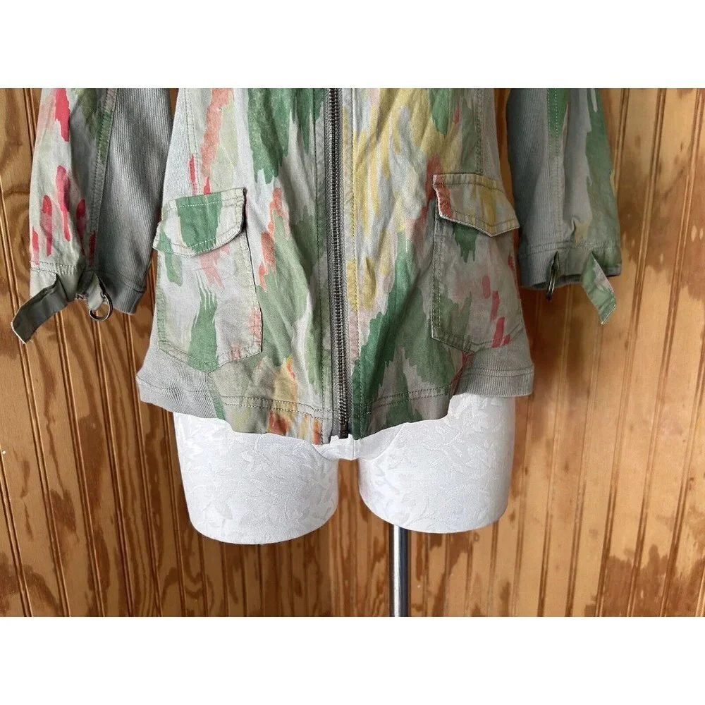Chico's Zenergy Womens full Zip Green Watercolor‎ Light Jacket Size 00